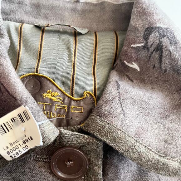 Etro Women's Wool Taupe Multi Floral Print Button Front Blazer Jacket NWT - Picture 6 of 10